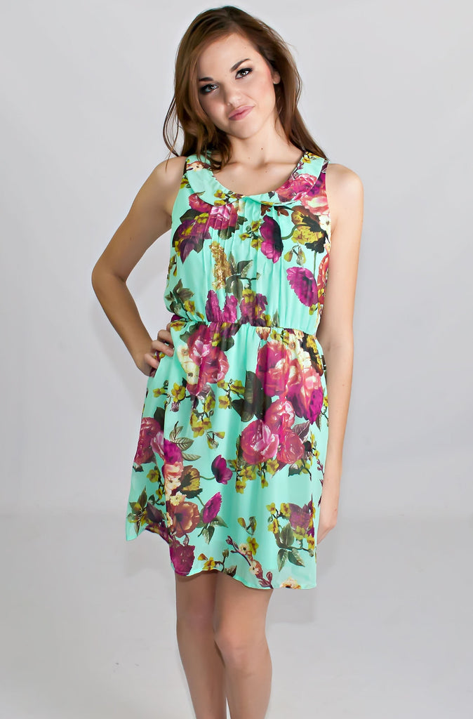 Garden Tea Party Mint Floral Dress