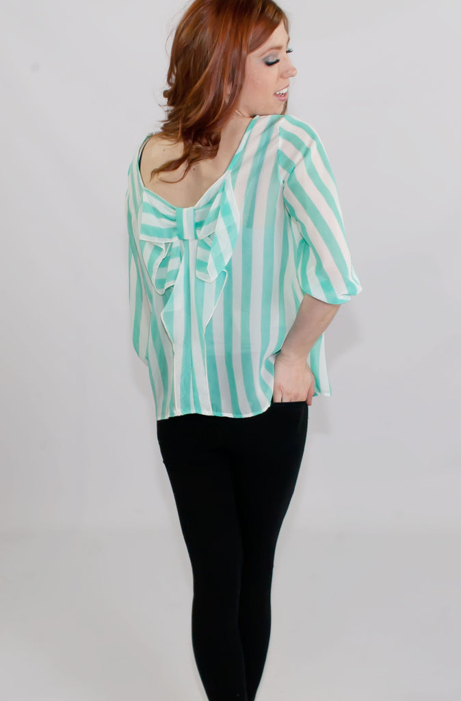 Mint Striped With Bow Top