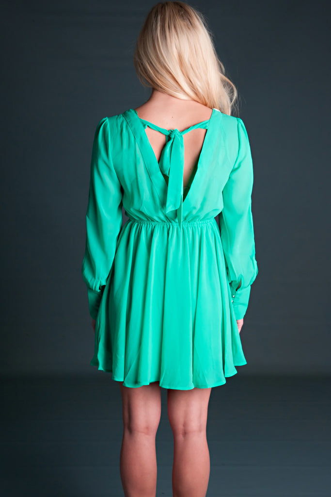 Jeweled Neckline Dress-Mint