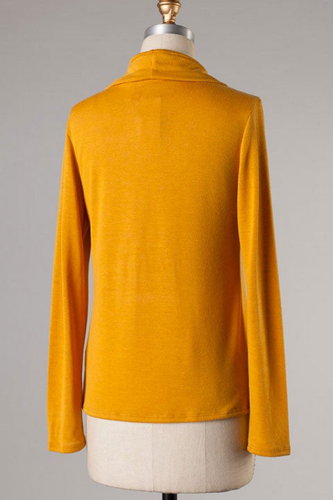 Long Sleeve Drapey Wrap Top-Mustard