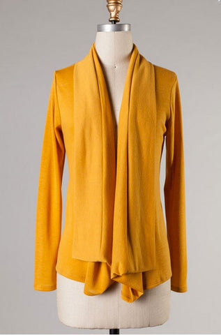 Long Sleeve Drapey Wrap Top-Mustard