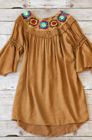 Crochet Neckline Off The Shoulder Dress