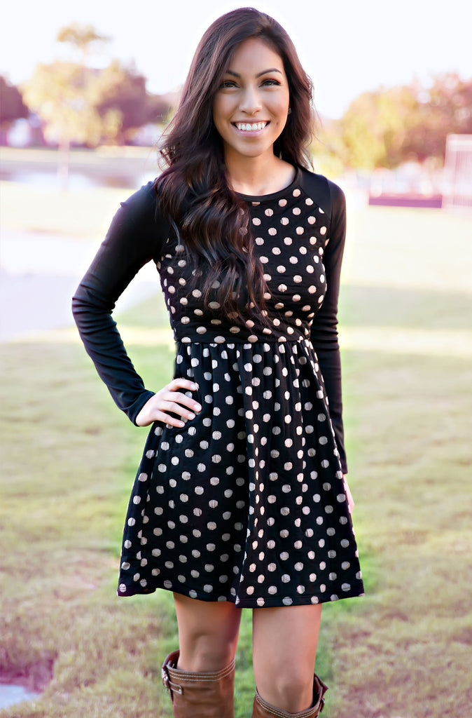 My Point Of View Polka Dot Dress-Black Taupe