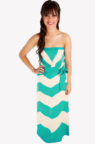 Nantucket Chevron Maxi Dress-Jade