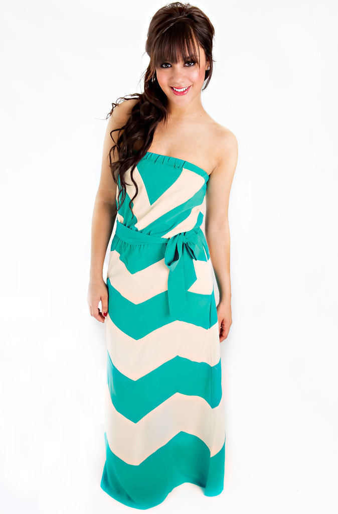 Nantucket Chevron Maxi Dress-Jade