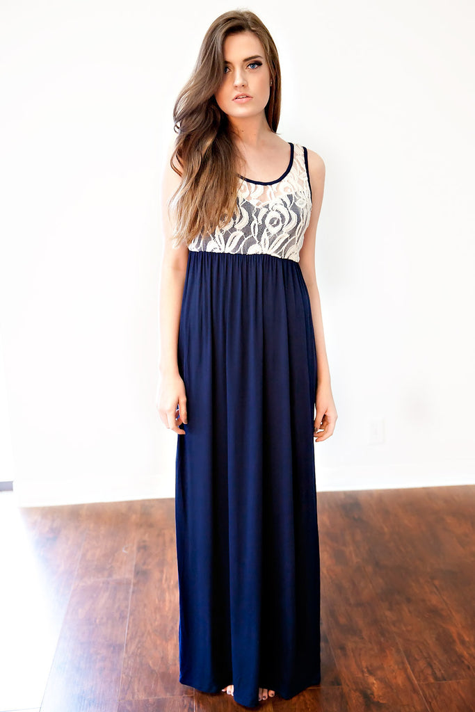 A Life Inspired Lace Dress- Ivory Navy