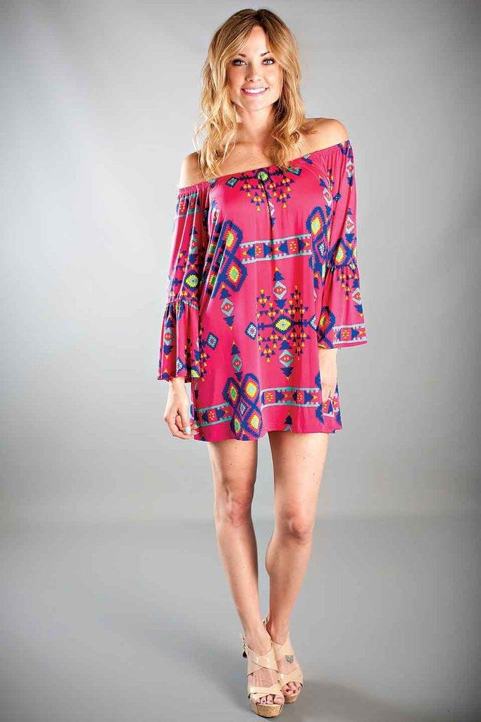 Newport Off The Shoulder Dress-Hot Pink