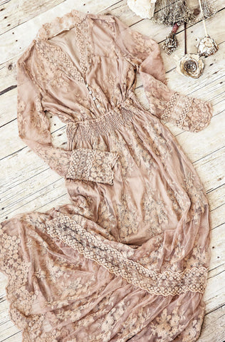 EMBROIDERY MESH LACE MAXI DRESS