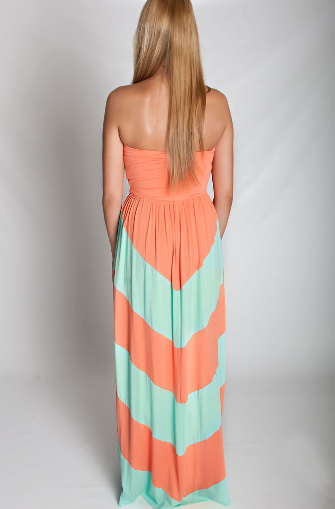 Out By The Sea Colorblock Maxi Dress-Apricot Mint