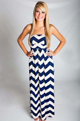Oh My! Navy Chevron Maxi Dress-Navy