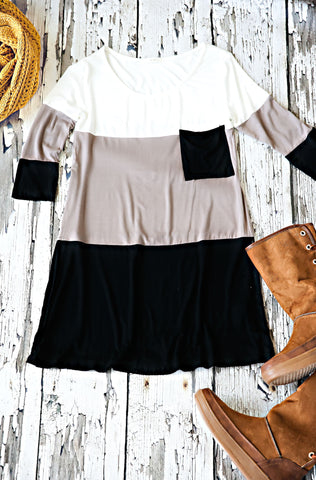 On Time Color Block Tunic-Taupe/Black