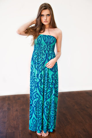 On Your Side Printed Maxi Dress-Blue