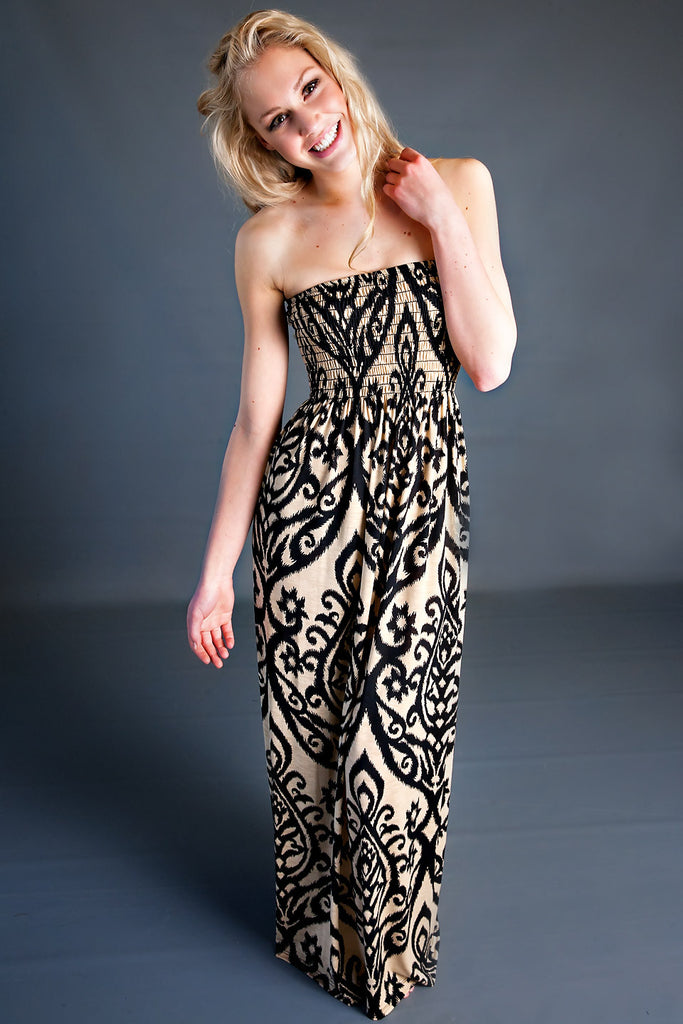 On Your Side Printed Maxi Dress-Taupe