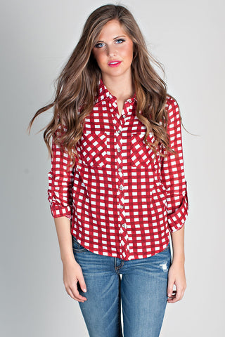 Open Range Plaid Top-Red