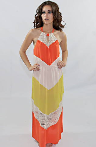 Orange Lime Chevron Lace Maxi Dress CLEARANCE FINAL SALE
