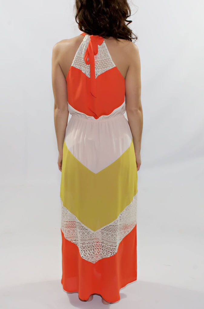 Ivory Green Chevron Lace Maxi Dress