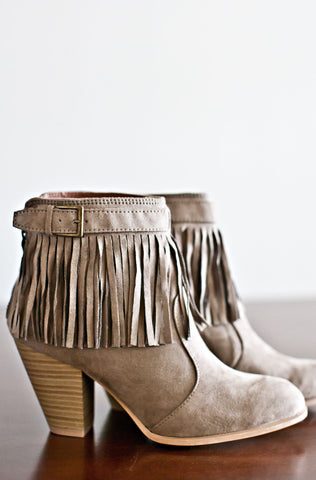 Parker Fringe Booties-Taupe
