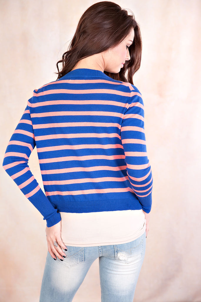 Penny Lane Striped Cardigan-Blue
