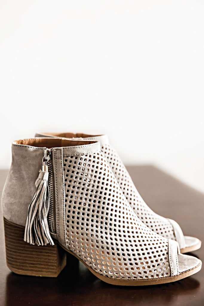 Peyton Open Toe Booties-Grey