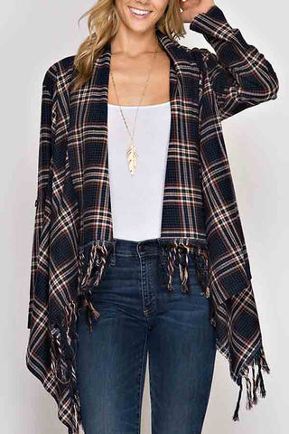 Plaid Cardigan-Navy