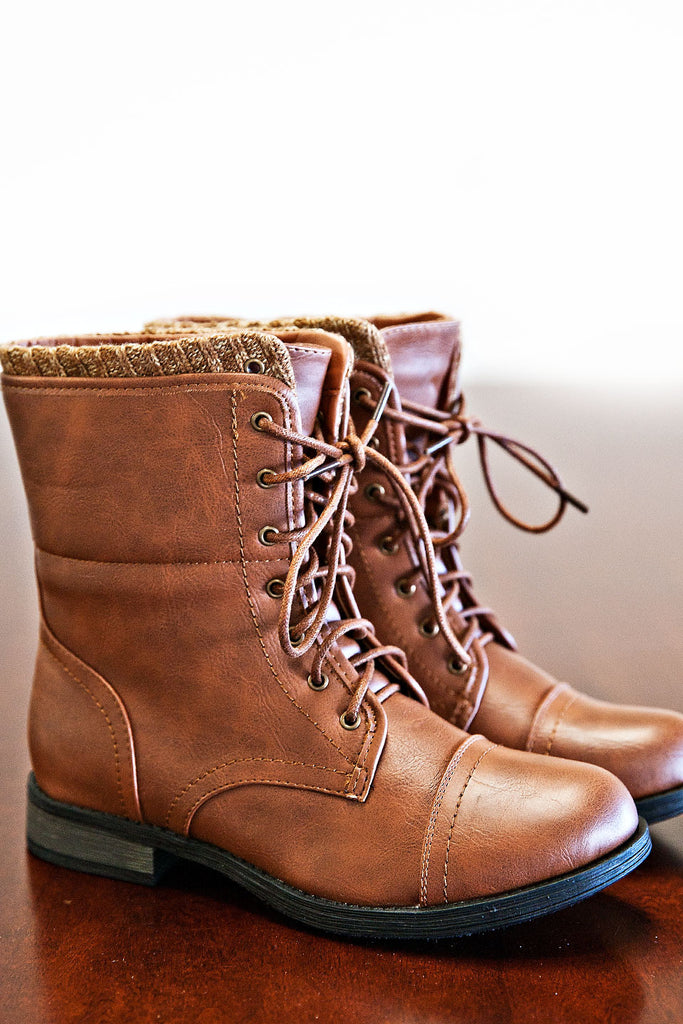 Can't Decide Plaid Lace Up Boots-Tan