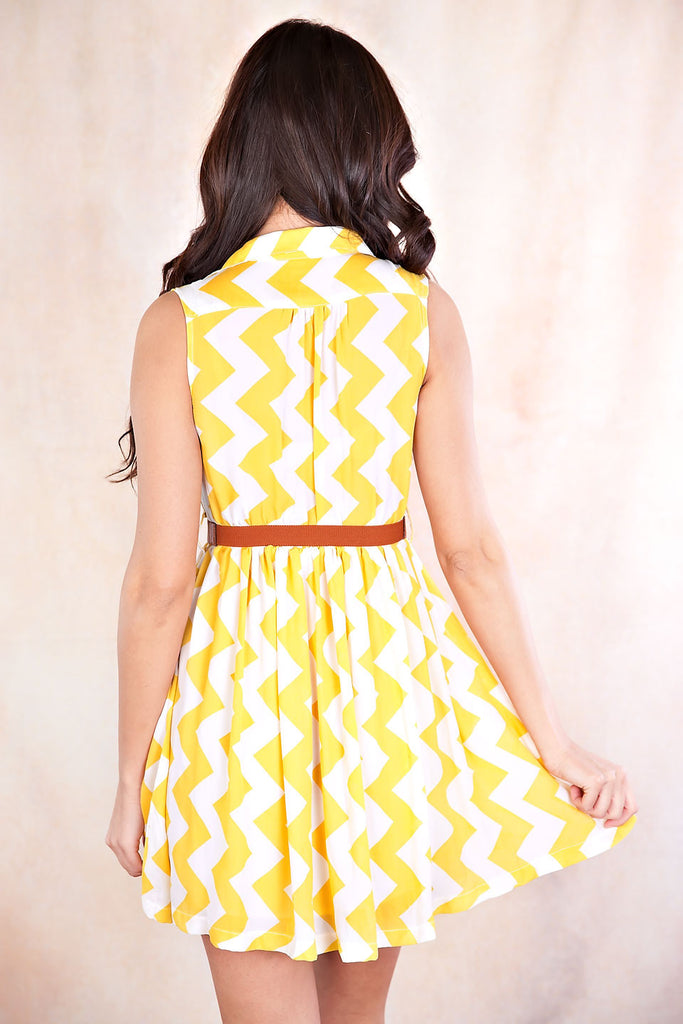 Playful Belted Zigzag Dress Yellow CLEARANCE FINAL SALE