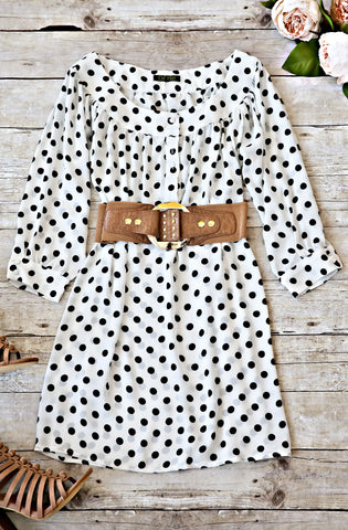 Polka Dot Belted Dress-Black/White