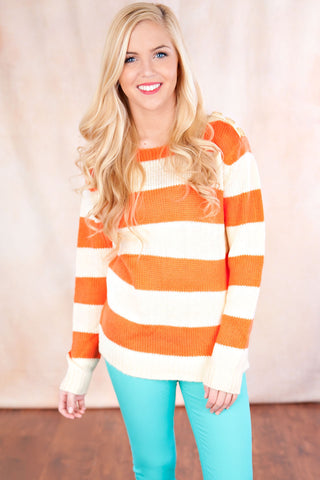A Preppy Girl Striped Top- Orange