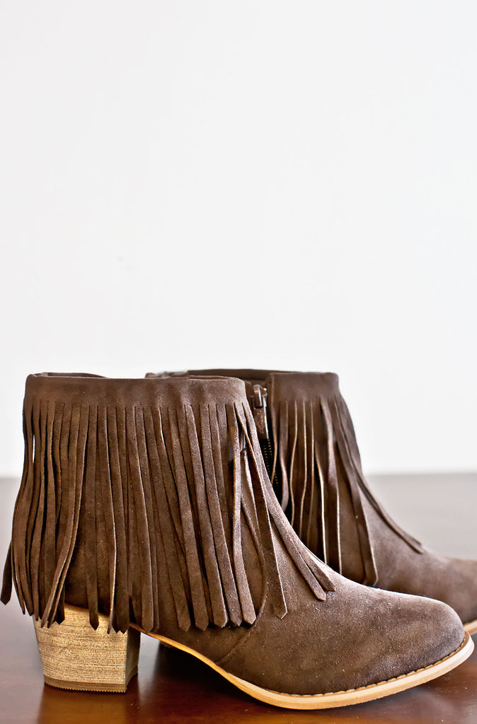 Rancho Fringe Booties- Brown