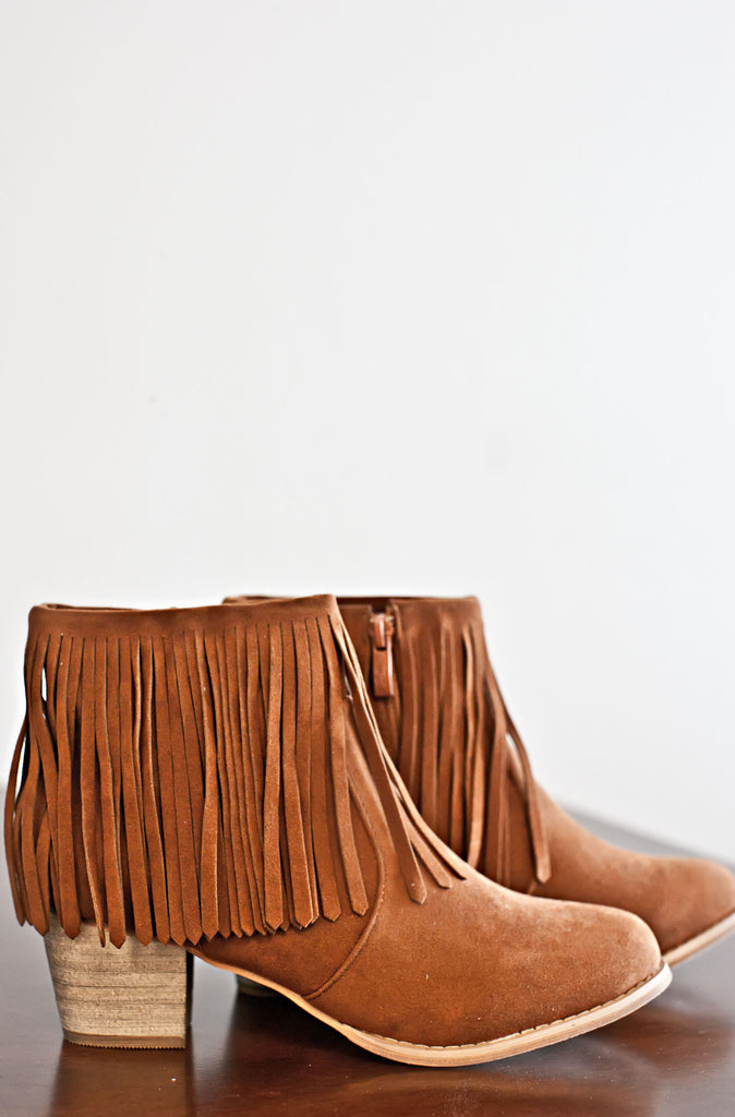 Rancho Fringe Booties- Cognac