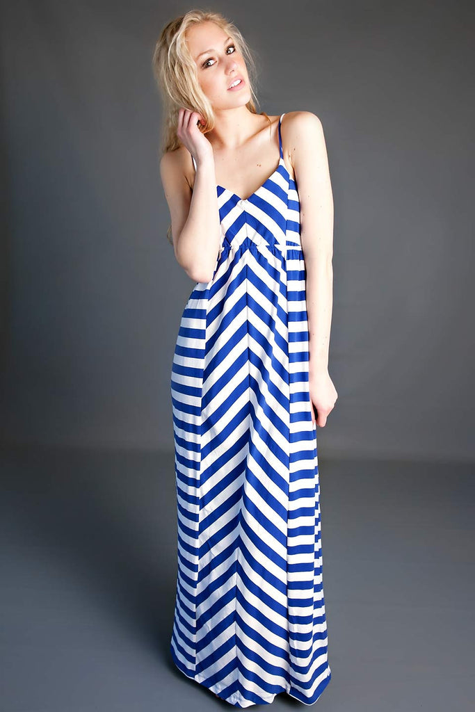 Riley Striped Maxi Dress-Blue