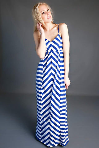 Riley Striped Maxi Dress-Blue