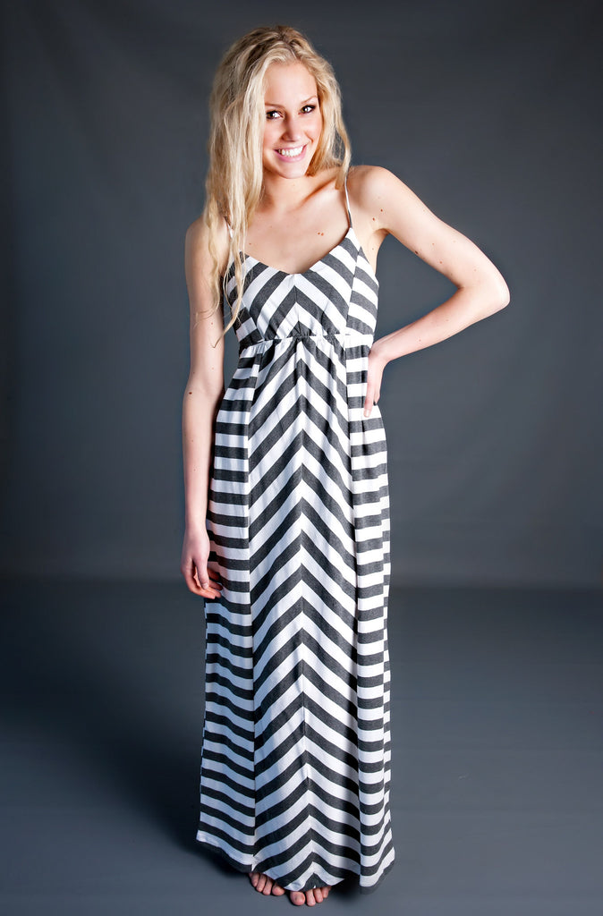 Riley Striped Maxi Dress-Grey