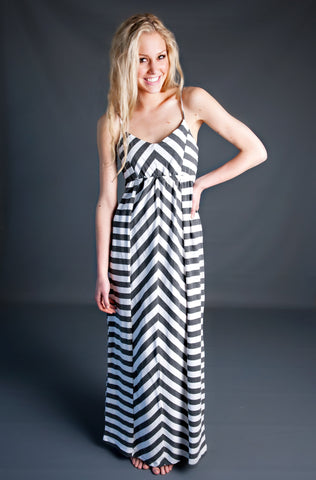 Riley Striped Maxi Dress-Grey