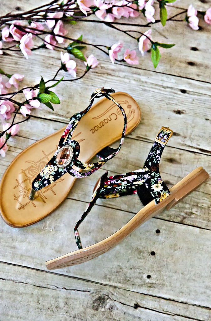 Riviera Floral Sandals-Black