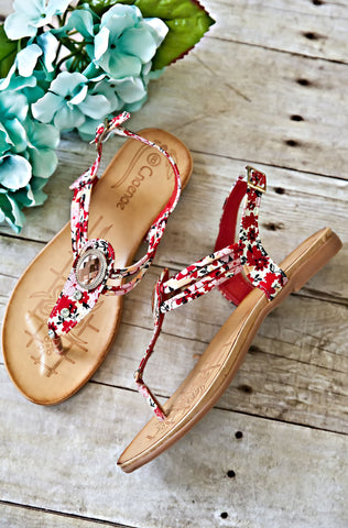 Riviera Floral Sandals-Red