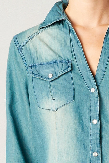 Roll Tab Sleeve Denim Top