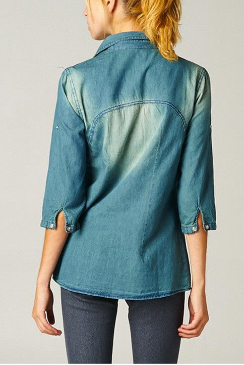 Roll Tab Sleeve Denim Top