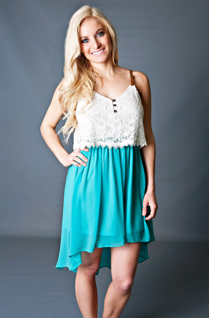 Spring Social Crochet Detailed Dress-Turquoise