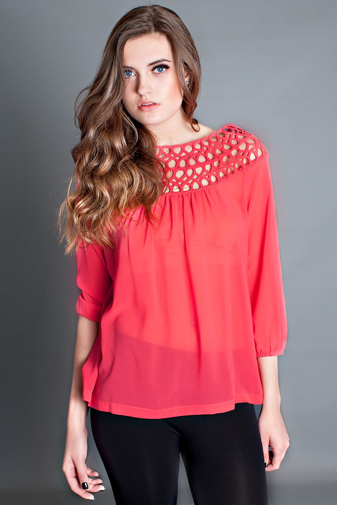 SHEER BLISS TOP-CORAL