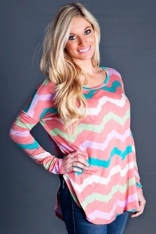 Simply Joyful Zigzag Top-Coral