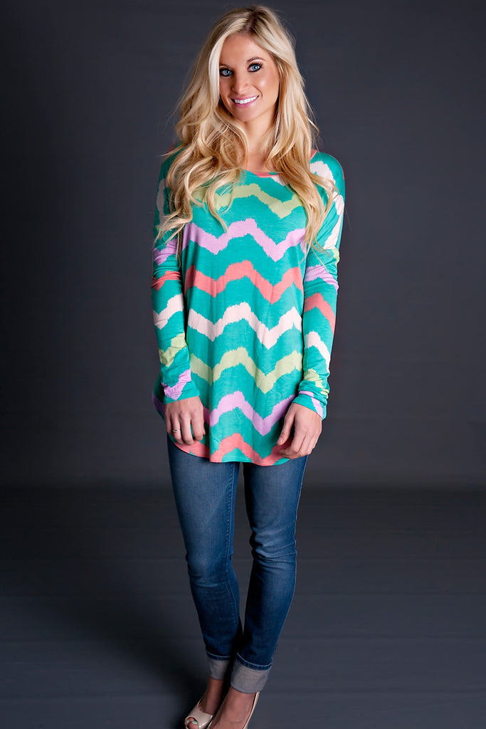 Simply Joyful Zigzag Top-Mint-Ivory