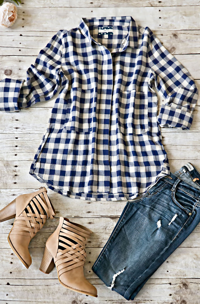SO SWEETLY PLAID TOP-BLUE