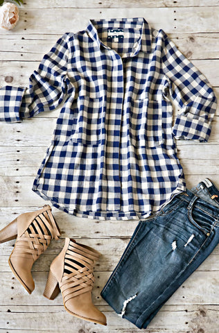 SO SWEETLY PLAID TOP-BLUE