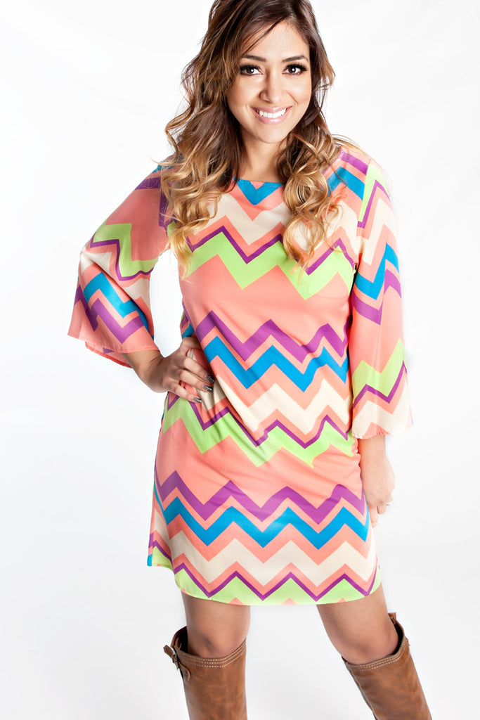 Splash Of Color On Bright Pink Zigzag Dress