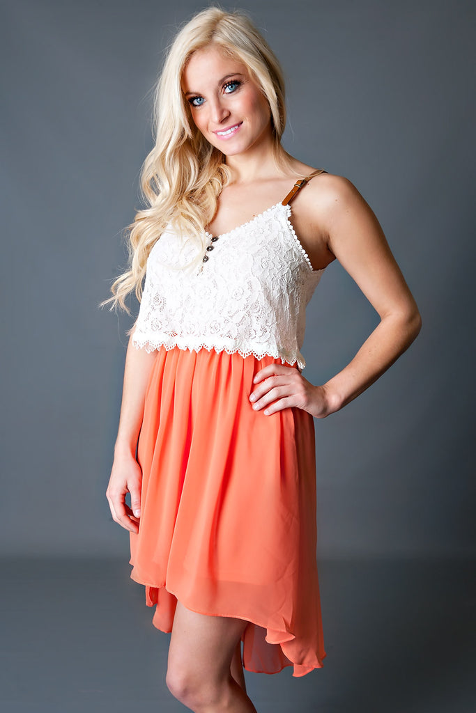Spring Social Crochet Detailed Dress-Coral