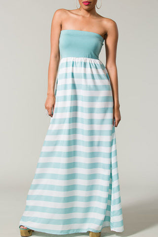 Drop Me A Line Striped Maxi Dress In Aqua