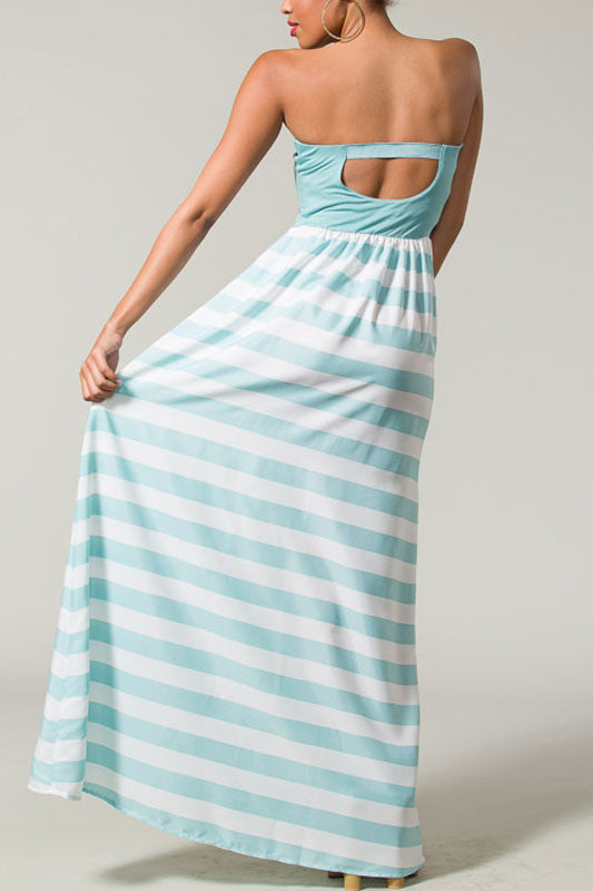 Drop Me A Line Striped Maxi Dress In Navy