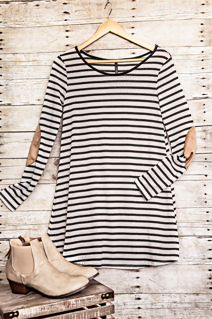 Striped Elbow Patch Tunic Dress