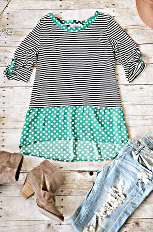 Stripes And Polka Dot Top-Green